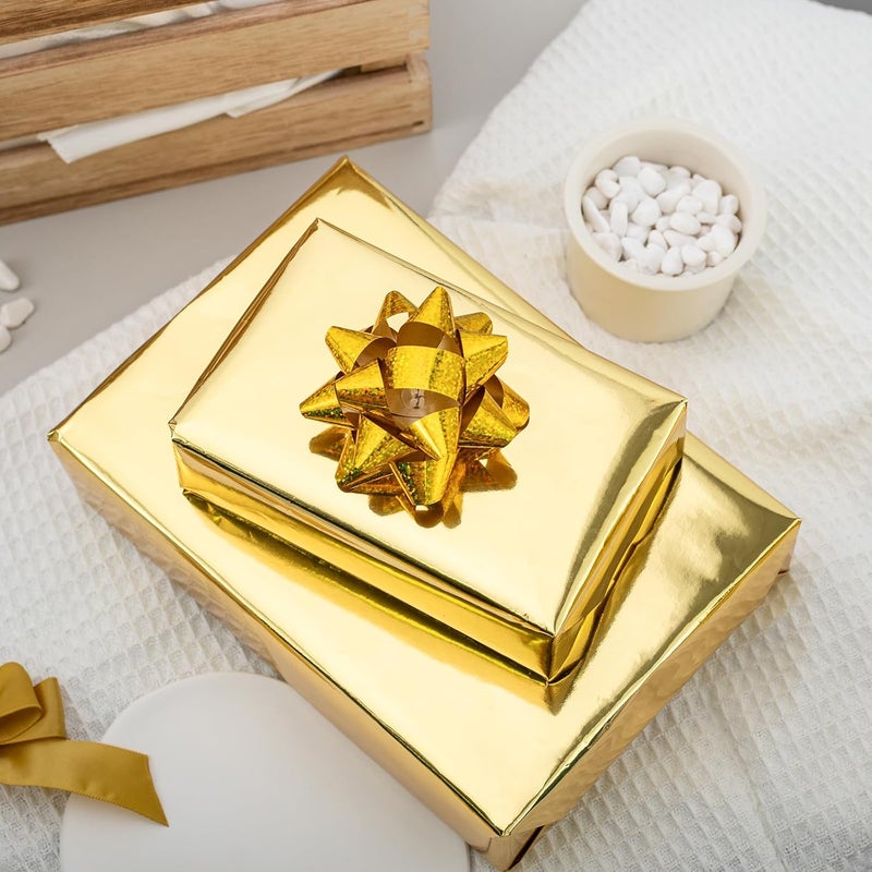Merture Gold Wrapping Paper Roll - 17 In X 784.4 In (92.6 sqft) Metallic Gold Solid Color Gift Wrap with Grid Cutting Lines for Christmas, Wedding, Birthday, Valentines Day, Mothers Day, Baby Shower - Image 5